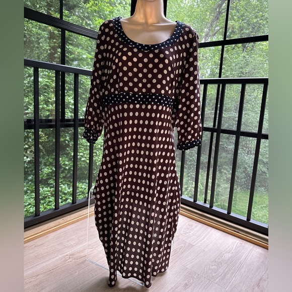 Boden Brown and White Polka Dotted Dress ~ marked size 16R comparable to US 12 - Picture 2 of 10